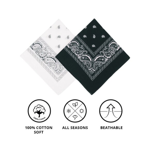 Bandanas - Traditional Paisley Pattern - 2PCK- Black & White - NWT - Picture 4 of 9